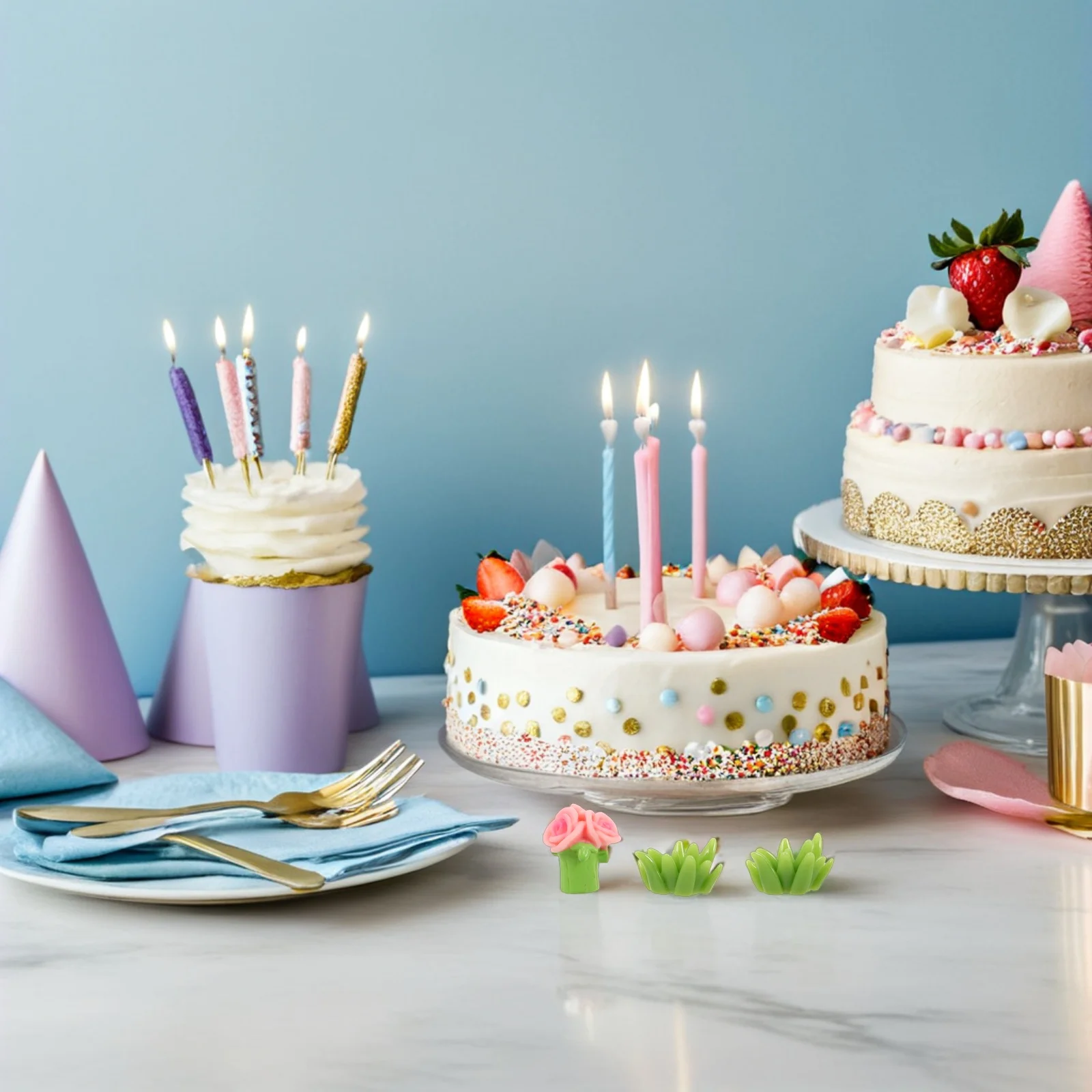 22 Uds Mini ramo de flores artificiales Mini flores falsas de resina para decoración de pasteles de oficina en casa manualidades Micro paisaje