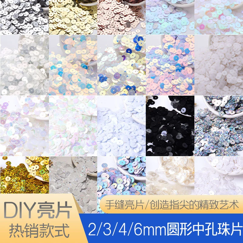 2/3/4/6mmRound medium-hole sequins gold silver white transparent beadsdiyHand-sewn embroidered wedding dress accessories