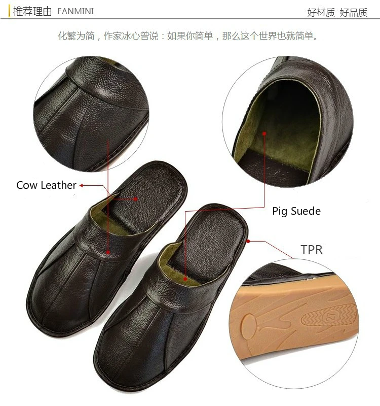 Cow Split Leather Handmade Men Home Slippers Spring Slip On Soft Comfortable Black Brown Bedroom Indoor Flat Men Shoes