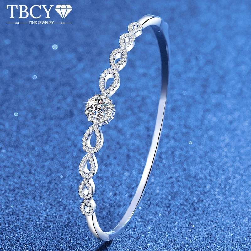 

TBCYD 0.5CT D Color Moissanite Bangles For Women S925 Sterling Silver Half-Circle Moissanite Bracelet Charms Hand Jewelry Gift