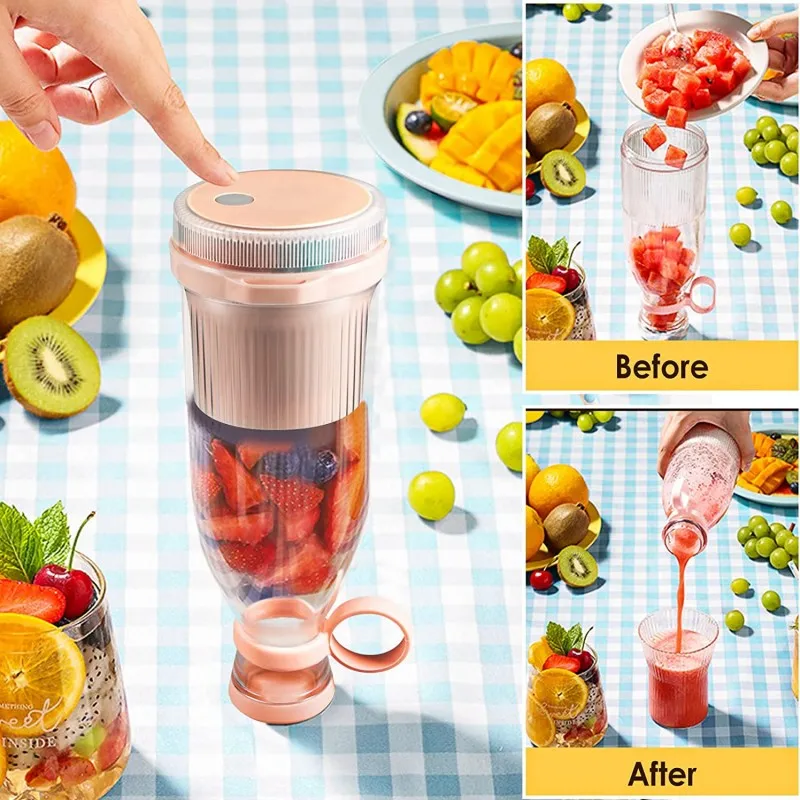 Rechargeable Mixers Fresh Fruit Juicers Blue/Pink Usb Portable Juicers Bottle Mini Fast Electric Portable Blender Smoothie