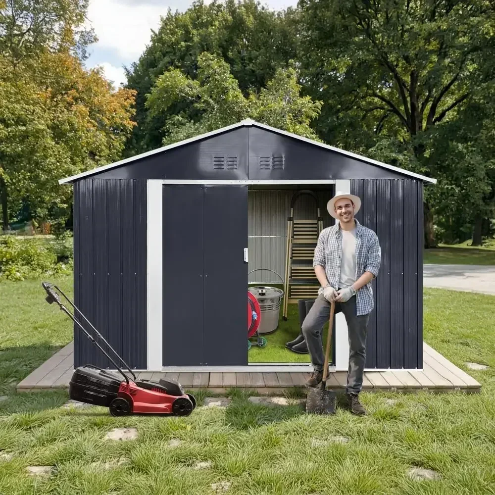 Durable Metal Outdoor Storage Shed with Windows and Lockable Door, Ideal for Garden, Backyard, and Poolside Use in Anthracite