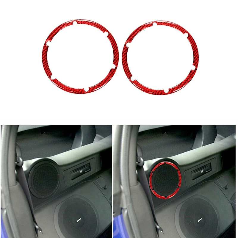 For Nissan 350Z 2006-2009 Carbon Fiber Sticker Rear Speaker Frame Ring Tweeters Bezel Trim Cover Red