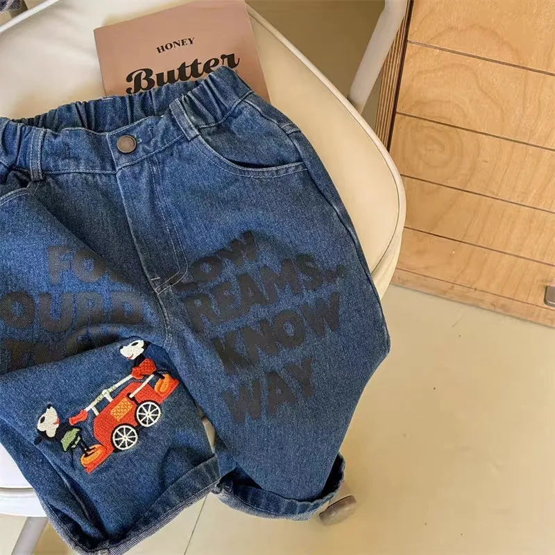 الخريف الاطفال الفتيان الجينز ربيع جديد الأطفال الكرتون المطبوعة عارضة السراويل الطويلة 80-130 سنتيمتر