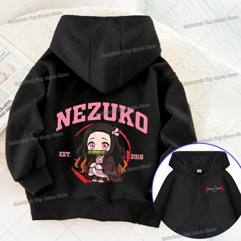 Demon Slayer Kinder-Reißverschluss-Hoodies, Jungen- und Mädchen-Herbst-Sweatshirt mit Reißverschluss, Cartoon-Design, dünner Mantel für Teenager, Kinder-Oberbekleidung, Sportbekleidung. – Detail 3