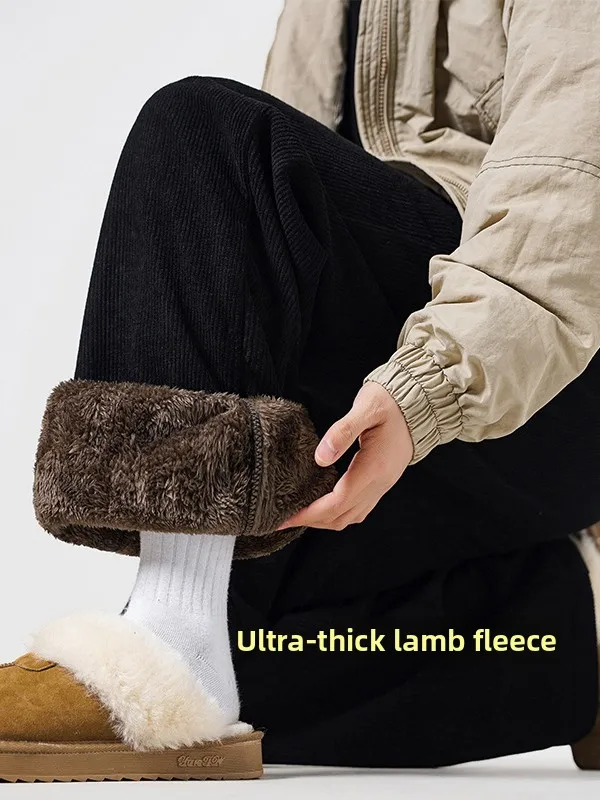 

Мужские зимние бархатные брюки Thiened Lamb, широкие брюки прямого кроя на подкладке, удобные повседневные модные брюки