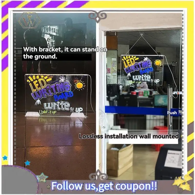 AU33-Can Be Hung Colorful 7Colors LED Dry-Erase Note Board Acrylic Message Board With Stand USB Power Rewritable Night Light