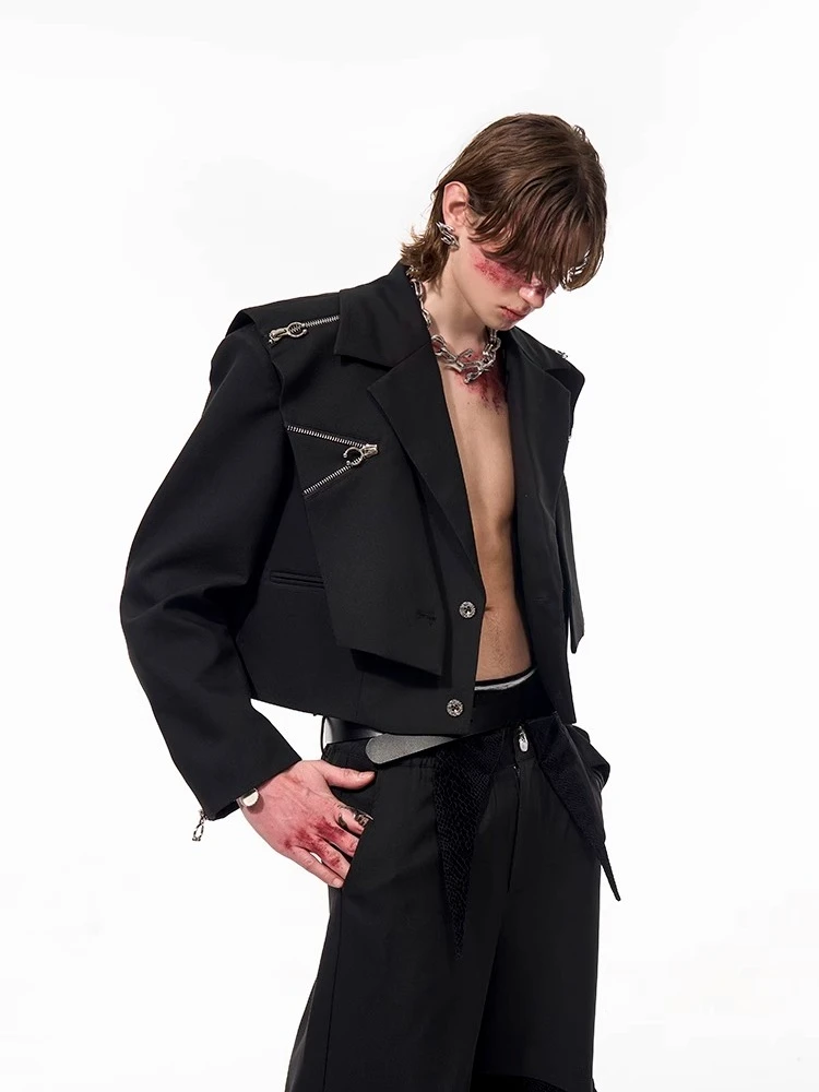 Men's 2025 Spring New Original Men's Zipper Design Tailored Coats Trendy Blazers Fashion Faux Two-Piece Short Style Suit Jackets