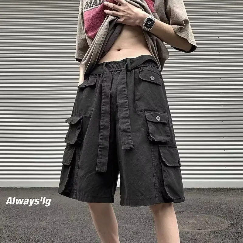 

Loose Casual Workwear orts Men's Summer Cotton Dstring Trousers Five-Quarter Length for Sports And Daily Wear