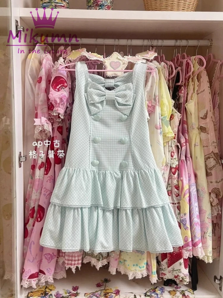 Mikumn Japanese Kawaii Lolita Style Strap Dress Harajuku Sweet Pink Bow Polka Print Mini Dress Women Girls Y2k Party Mini Dress - Image 5