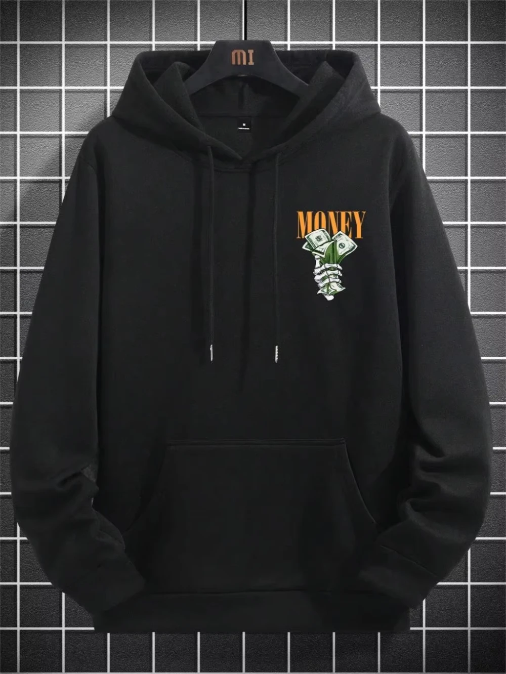 Felpa con cappuccio con stampa di lettere di tendenza di strada per uomo Pullover con coulisse tascabile Felpe calde in pile Abiti comodi autunnali