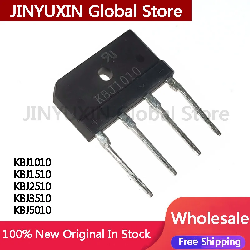 10Pcs KBJ1010 KBJ1510 KBJ2510 KBJ3510 KBJ5010 Flat bridge direct insertion rectifier single-phase bridge rectifier