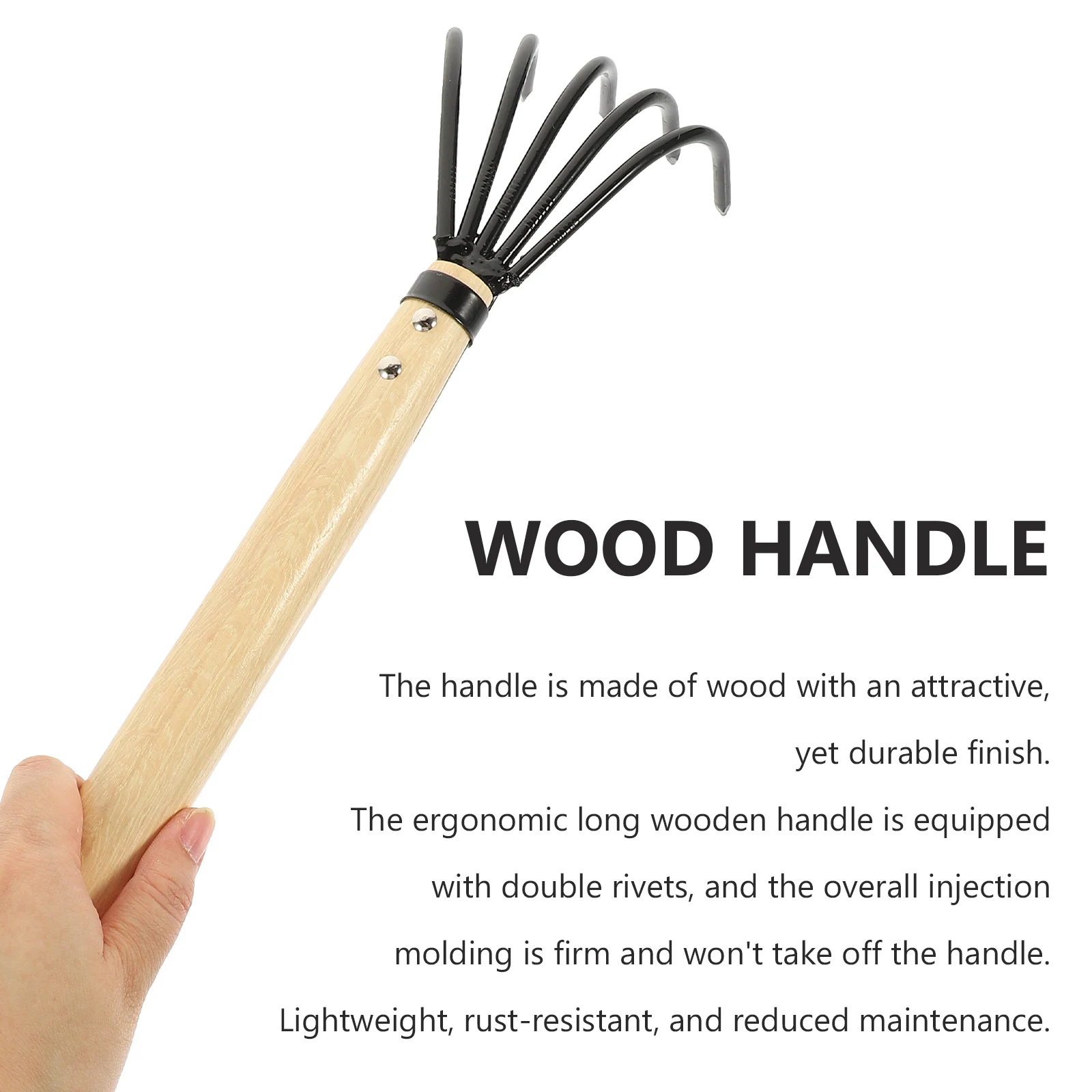

Carbon Steel 5 Tine Claw Rake Heavy Duty Garden Tool For Soil Loosening Weed Removal Shell Clam Digging Beach Yard Wood Handle