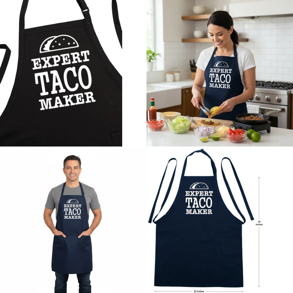

Фартук для приготовления тако для мужчин и женщин, черный кухонный фартук для приготовления пищи, гриля, барбекю, полностью регулируемый профессиональный подарок шеф-повара для приготовления пищи