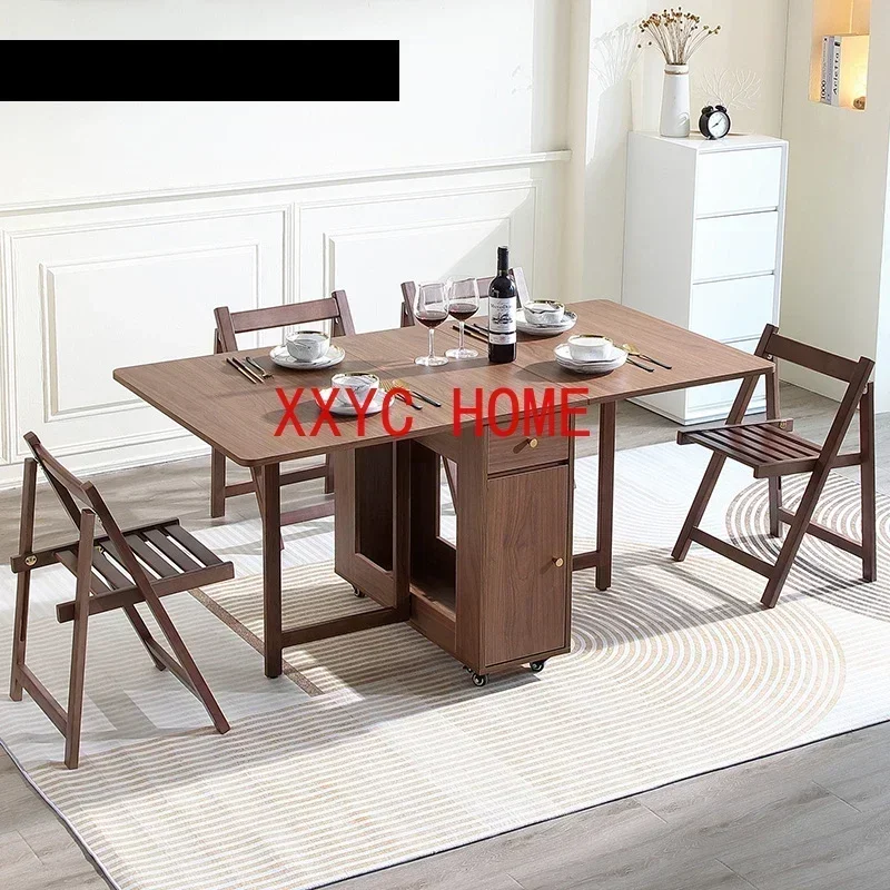 

Выдвижной складной обеденный стол с 2 ящиками и 4 колесами для гостиной, кухни, фермерского дома, пространства