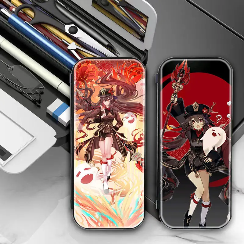 Genshin Impact Hu Tao Merchandise Student Campus Study Supplies DIY Pattern Multifunctional Pencil Case With Calculator Anime