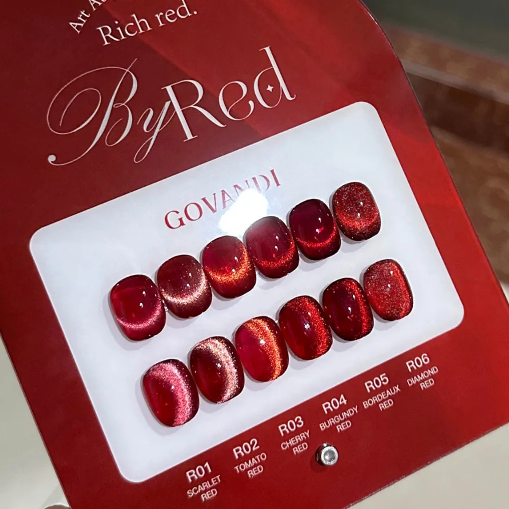 High-end Red 3D Cat Eye Magnetic Gel Polish Set With Color Card Soak Off UV LED Glitter Cat's Eye 9D Magnet Nail Gel 6pcs 15ml