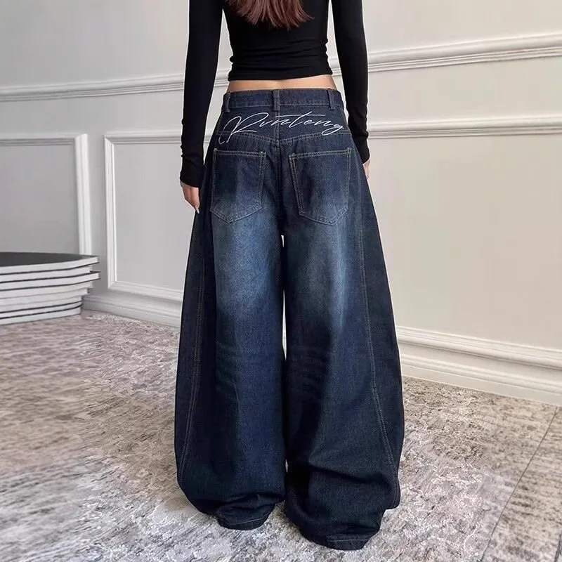 

Women's High-Waisted Wide-Leg Jeans Retro American Print Slimming Straight Leg Look Spring/Summer Fashion