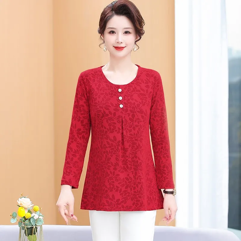 

Women's Round neck Pullovers Tops Spring Autumn New Elegant Fashion Floral Long Sleeve T-shirt