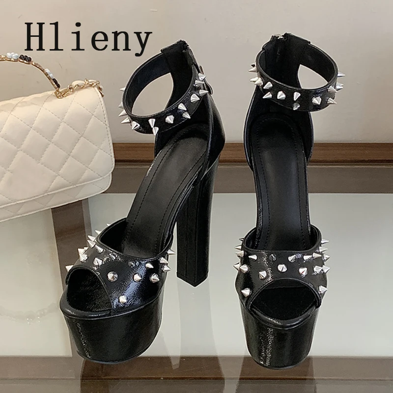 

Hlieny New Sexy High Heels Platform Ankle Strap Zip Women Sandals Fashion Rivet Gladiator Summer Wedding Banquet Stripper Shoes