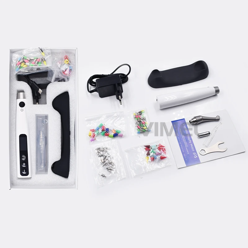 Cordless Dental Prophy Motor with 4 Type Prophy Brushes 4:1 Contra Angle Dental Electric Polishing Machine