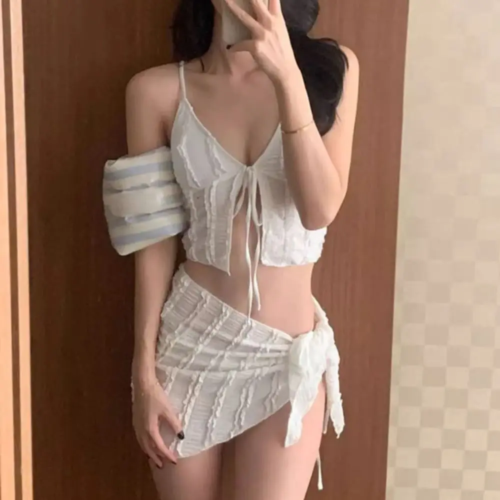 Slimming Design Three-Piece Bikini Strapless High-End Feel Women's Swimsuit Small Chest Separate Pieces Korean Style Bikini