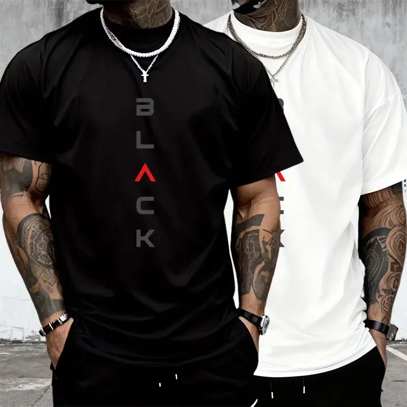 Quick Dry Mens T-shirt Printing Casual Short Sleeve Outdoors Sports Jogging Loose Tees Daily Black White Fashion Street T-shirt