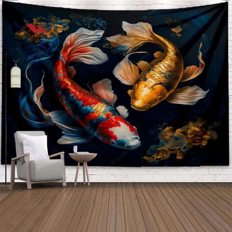 

3D Printed Koi Tapestry Home Decoration Art Tapestry Fish Decoration Maison Background Wall Sofa Blanket 6 Sizes