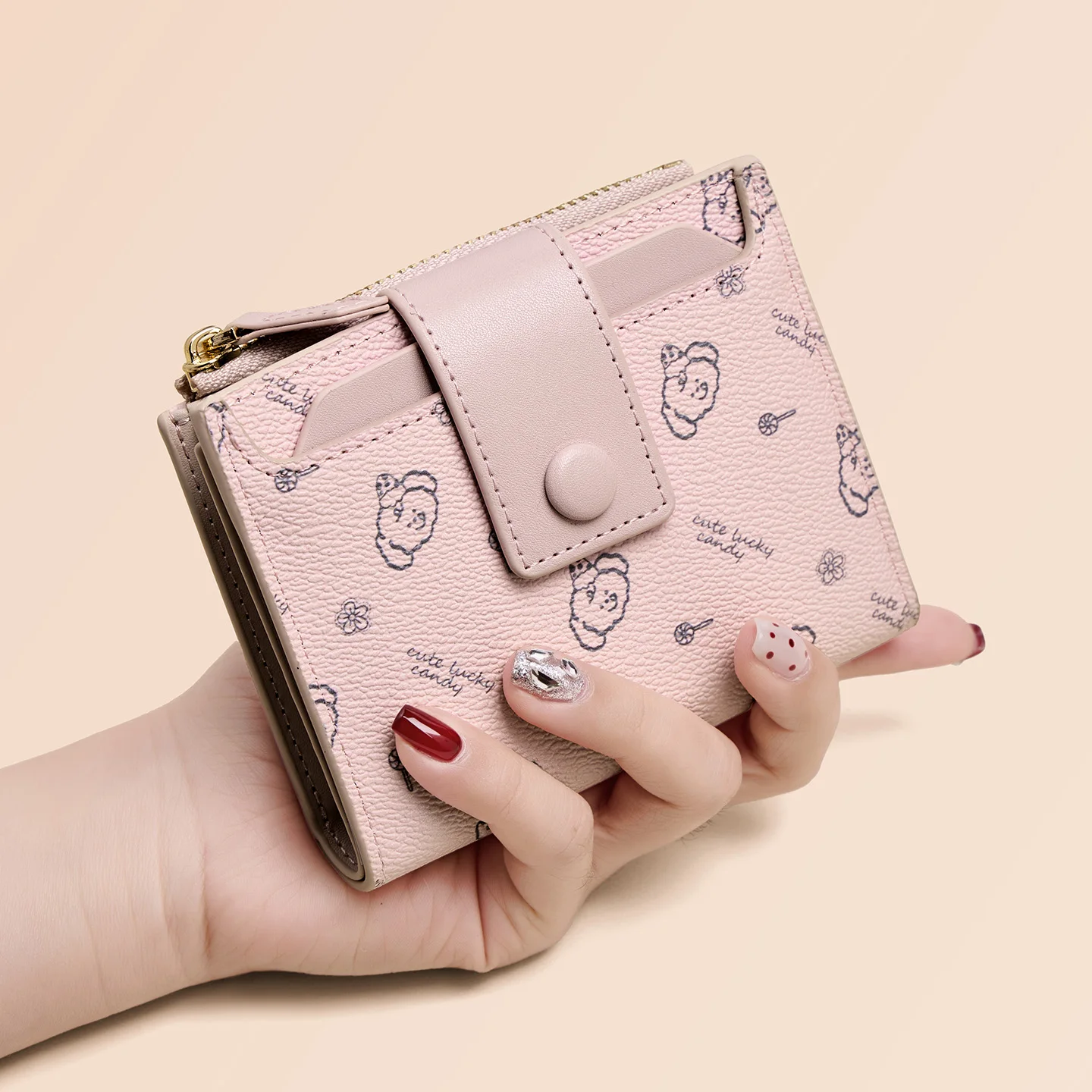 short-compact-foxer-gold-wallet-card-holder-multi-function-driver's-license-bank-card-storage-coin-pocket-sweet-lady-style