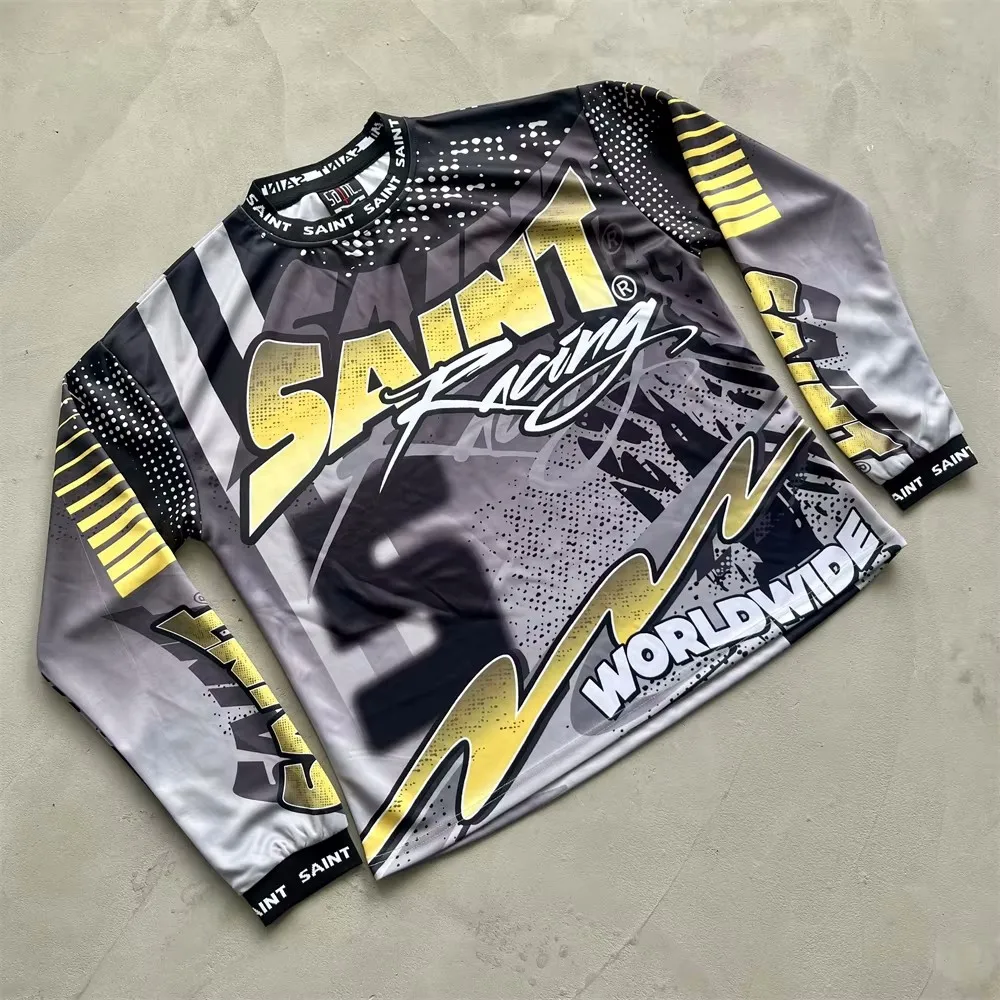New Men SAINT yellow Racing World Wild T Shirts T-Shirt Hip Hop Skateboard Street Cotton T-Shirts Tee Top US size A308
