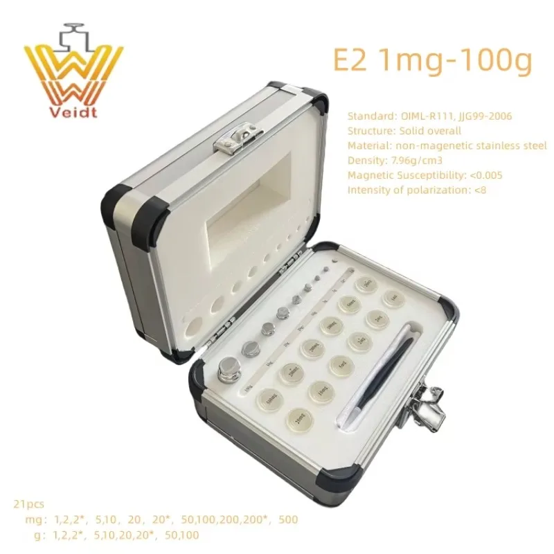 الوزن F1 1mg-2kg الصناعة القياسية اختبار الدقة كتلة القياسية 27 قطعة الفولاذ المقاوم للصدأ معايرة الوزن مجموعة