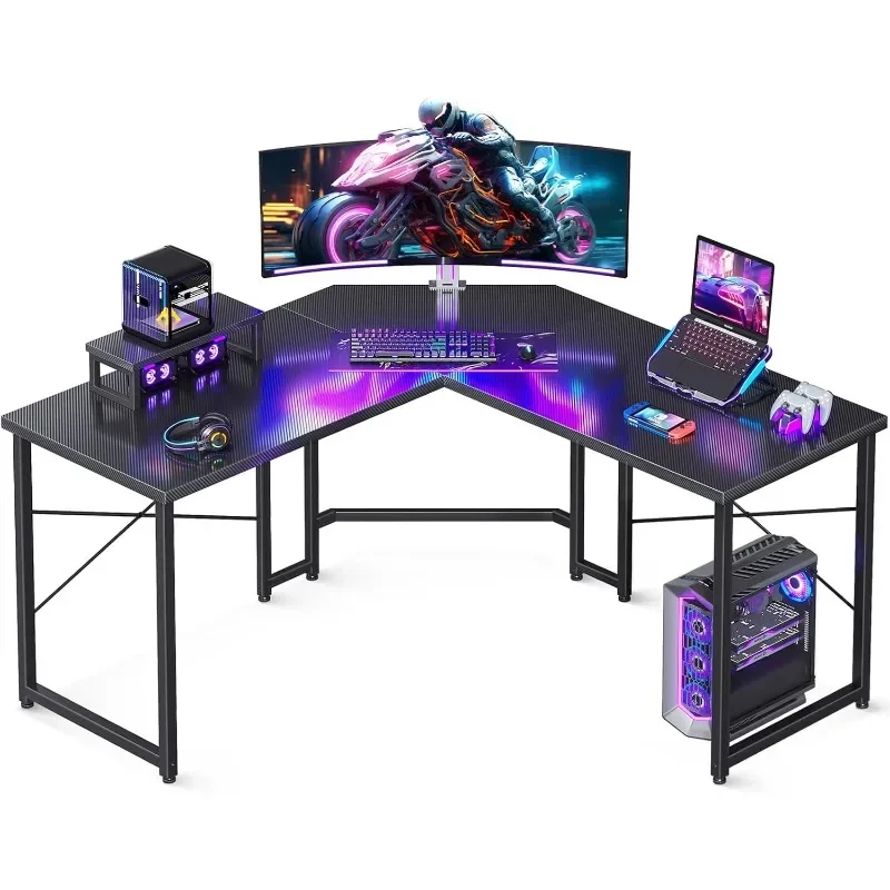 

L Shaped Gaming Desk with Monitor Stand,Computer Desk Sturdy Writing Workstation for Small Space, 51 inch, Carbon Fiber Surface