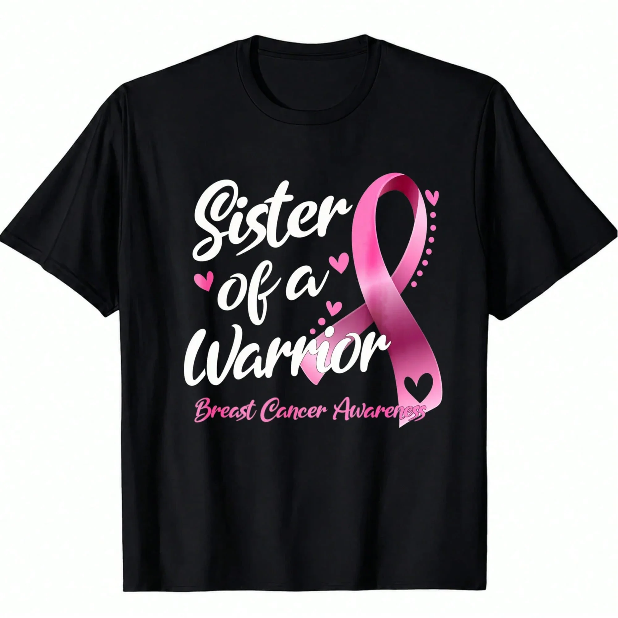 Women's Breast Cancer Prevention Sister Warrior T-Shirt - 100% Cotton, Comfortable Fit Casual T-Shirt With Pink Ribbon And Heart Design