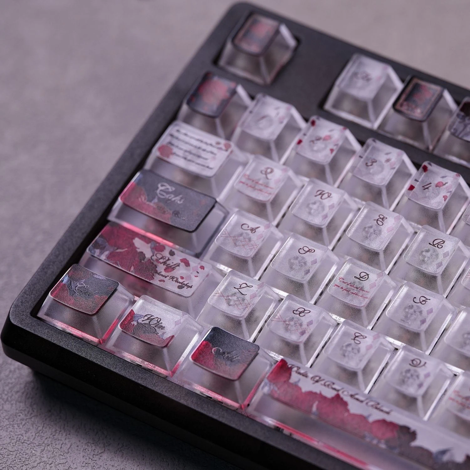 Custom Red & Black Rose Theme Keycaps, Cherry Profile Transparent PC, High Aesthetic DIY Custom Mechanical Keyboard Gift