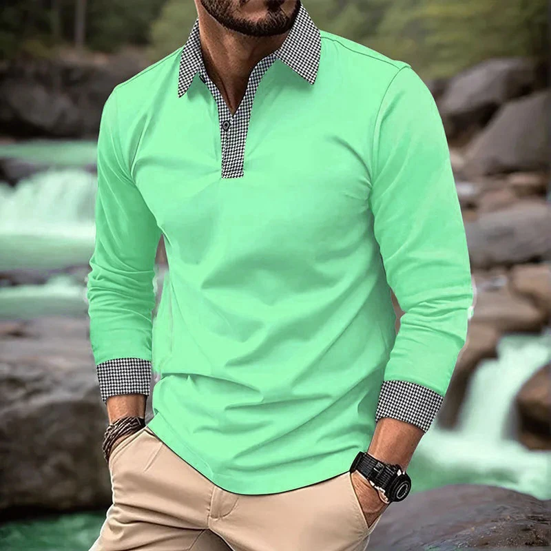 New Fashion Patchwork Solid Color Men's Polos T-Shirts Long Sleeve 3D Printed Street Button POLO Tee 6XL Plus Size Casual Tops - Image 4