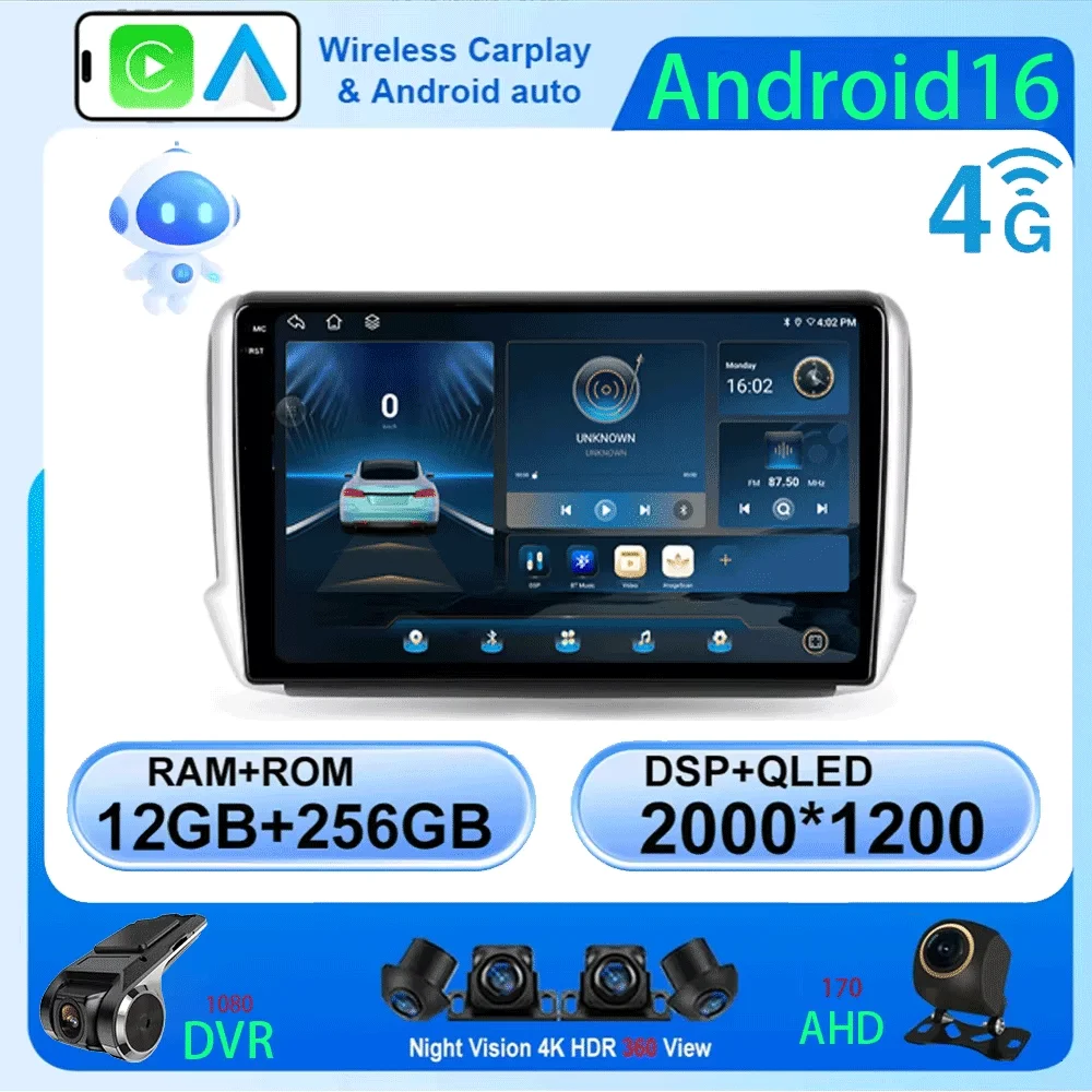 Android 16 Navigation Multimedia Player For Peugeot 2008 208 Series 2012 2013 2014 - 2018 Carplay Auto Stereo BT video Car radio