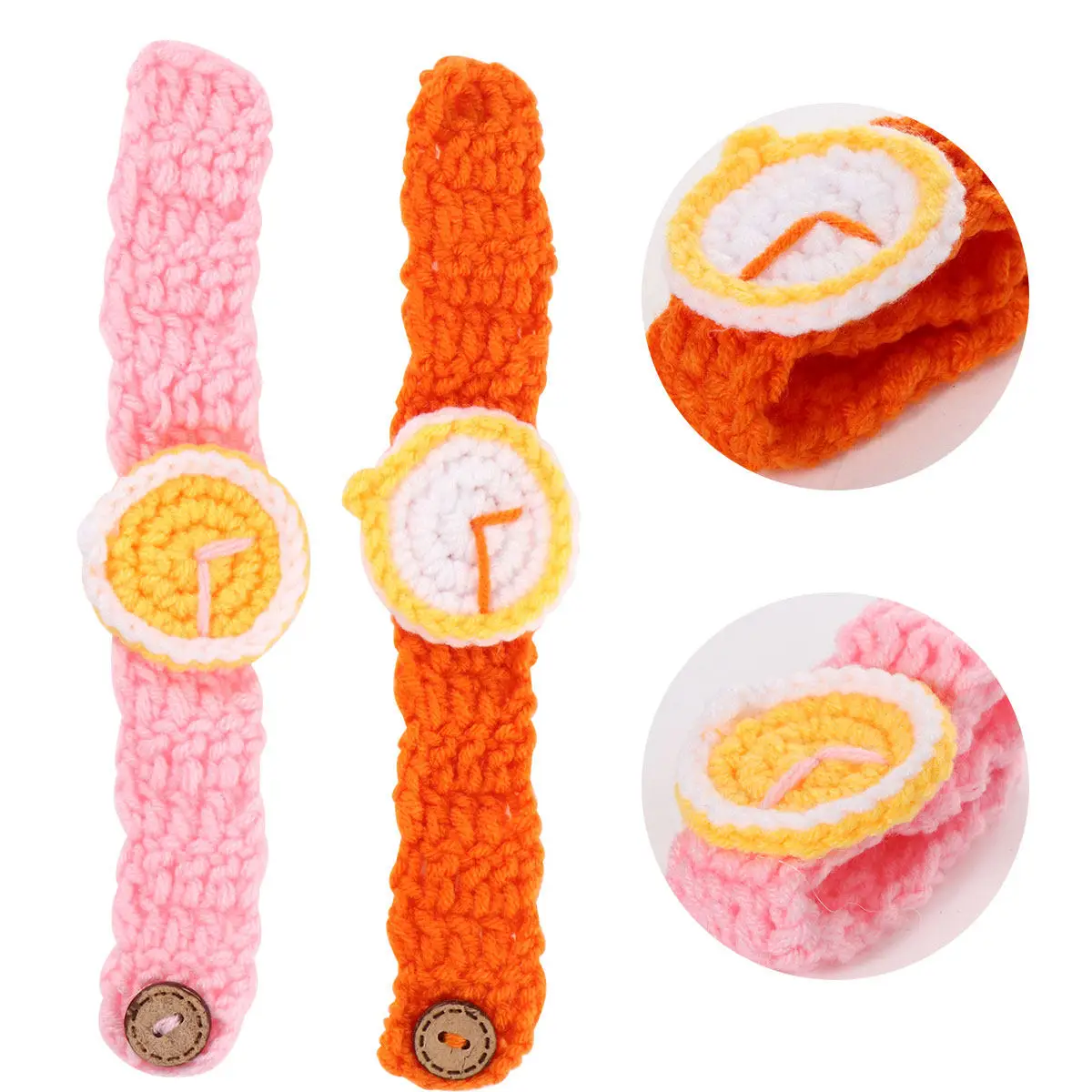 2Pcs Couples Wristbands Knitted Simulation Watches Funny Cartoon Wristwatches Pink Orange Soft Comfortable for Students Festival
