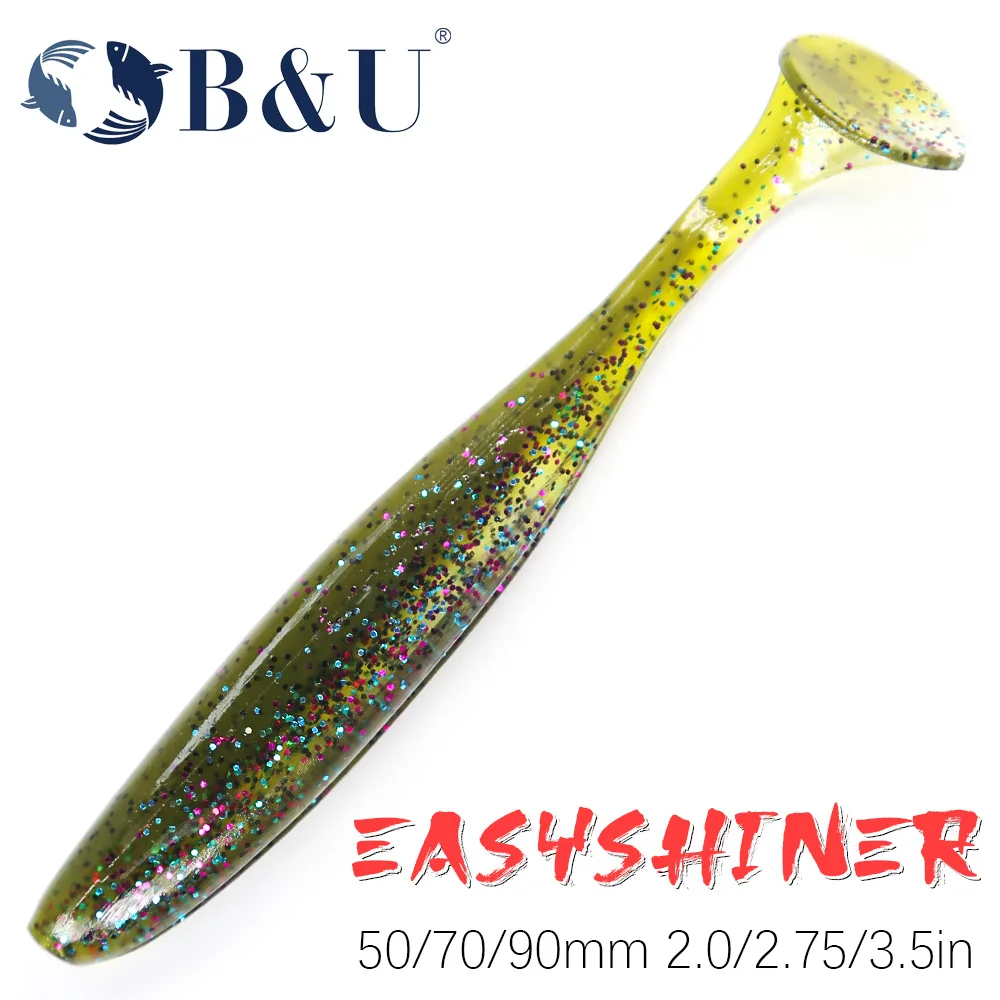 B&U 50mm 70mm 90mm T Tail Worm Soft Lures Easy Shiner Artificial Soft Baits Odor Added For Bass Fishing Wobblers