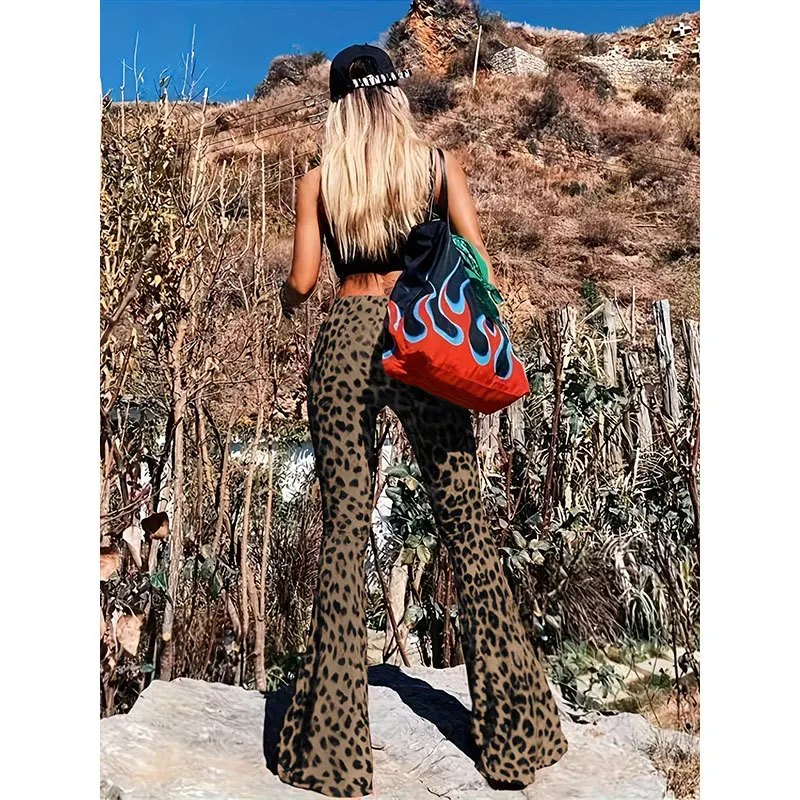 ارتفاع الخصر ليوبارد طباعة متوهج السراويل النسائية التخسيس تنوعا جرس بوت ضيق قاعدة مرنة طبقة السراويل عادية Sle #2