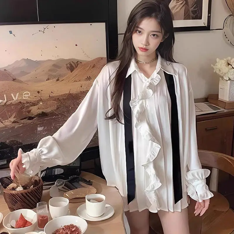 Chemises à manches longues pour femmes, chemisiers boutonné en mousseline de soie, manches lanternes, esthétique subculturelle, Punk Rock, tendance, Streetwear d'automne