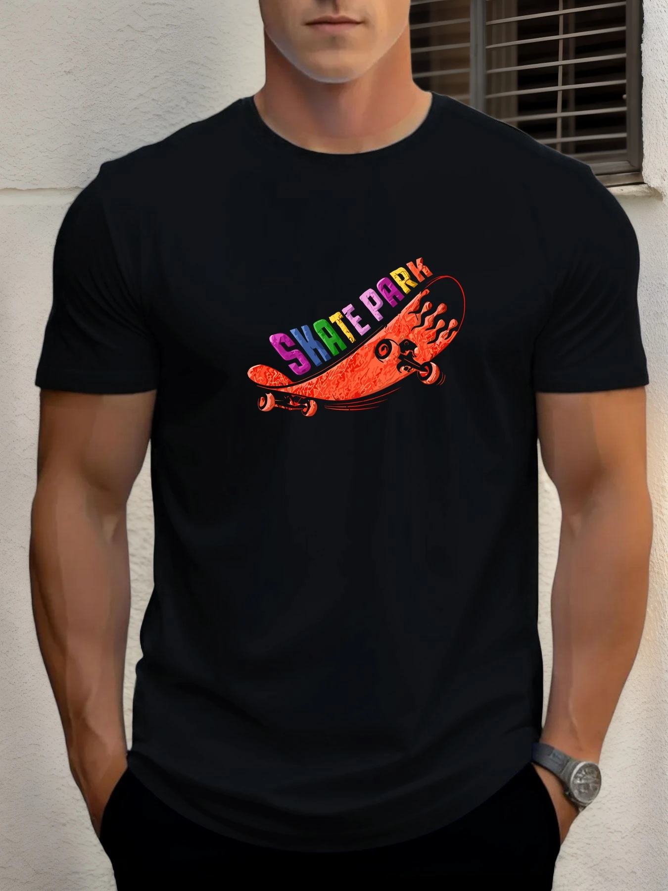 

Man Short Sleeve T-shirt Skate Park Print Summer Round Neck Oversized Tee Casual Fashion High Quality Clothing