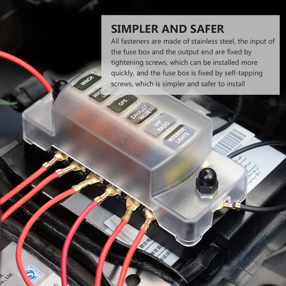 

6 Ways Car Plastic Fuse Box Flame Retardant 6-Slot Fuse Holder With Double Fuses Nickel-Plated Copper Corrosion Resistant