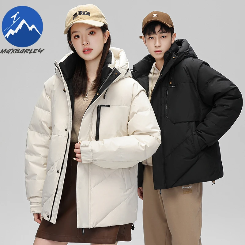 Maxbarley Neutral Down Jacket Hood Outdoor Travel Windproof Warm Parka Premium Detachable Sleeves Vest Lightweight Padding  Coat