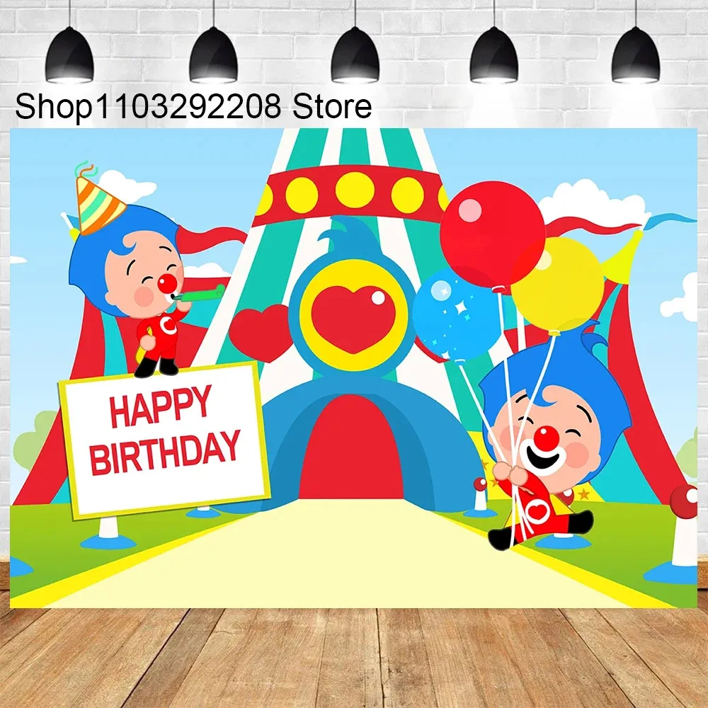 Cartoon Plim Theme Kids 1st Birthday Party Supplies Baby Shower Rainbow Circus Background Photography Kids Decoration Props