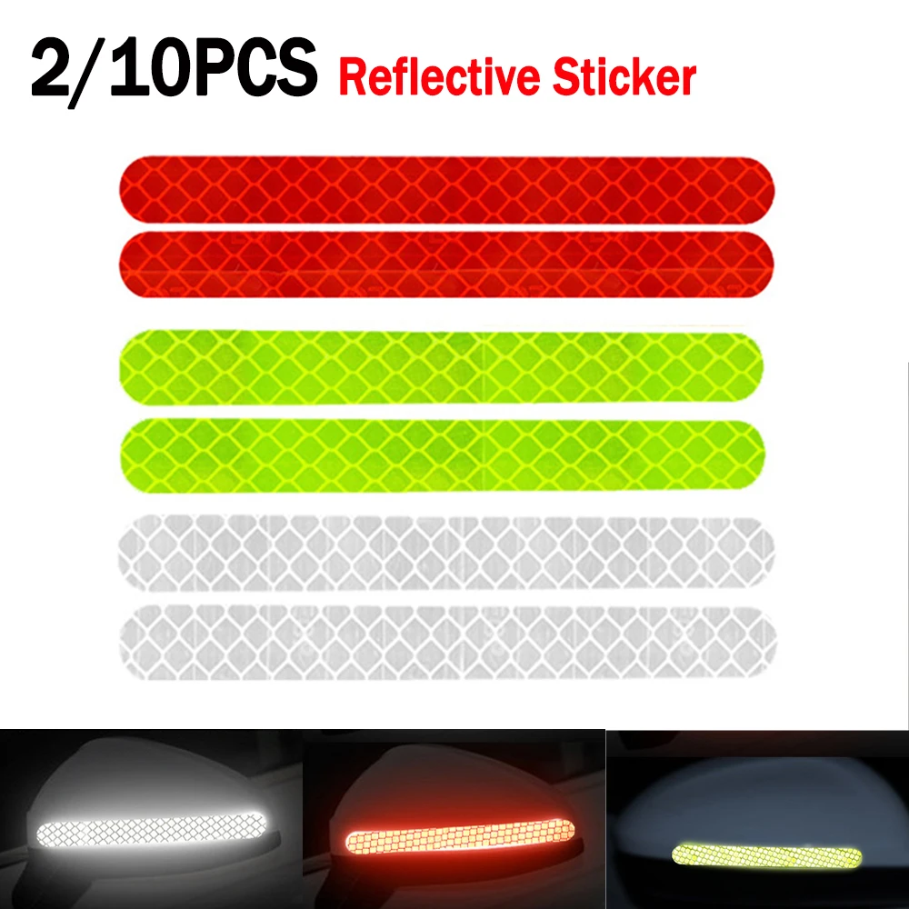 2/10Pcs Car Reflective Stickers Rearview Mirror Anti-collision Reflective Strips Waterproof Car Exterior Secure Warning Reflex