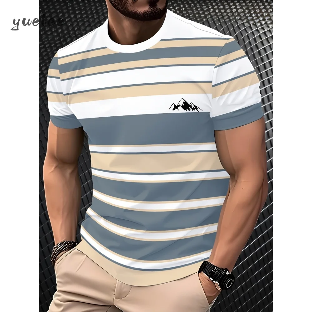 

2025 Men's T-Shirt Stripe Prints Fashion Breathable Short Sleeve Tee Casual Oversized Men's Top Versatile O-Neck Men's Clothing