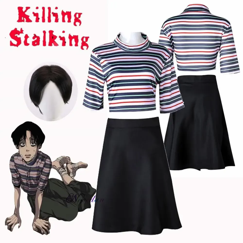 

Anime Manga Killing Stalking Yoonbum Yoon Bum Cosplay Costume Wig Women Casual T Shirt Skirt Uniform Halloween Party Costume