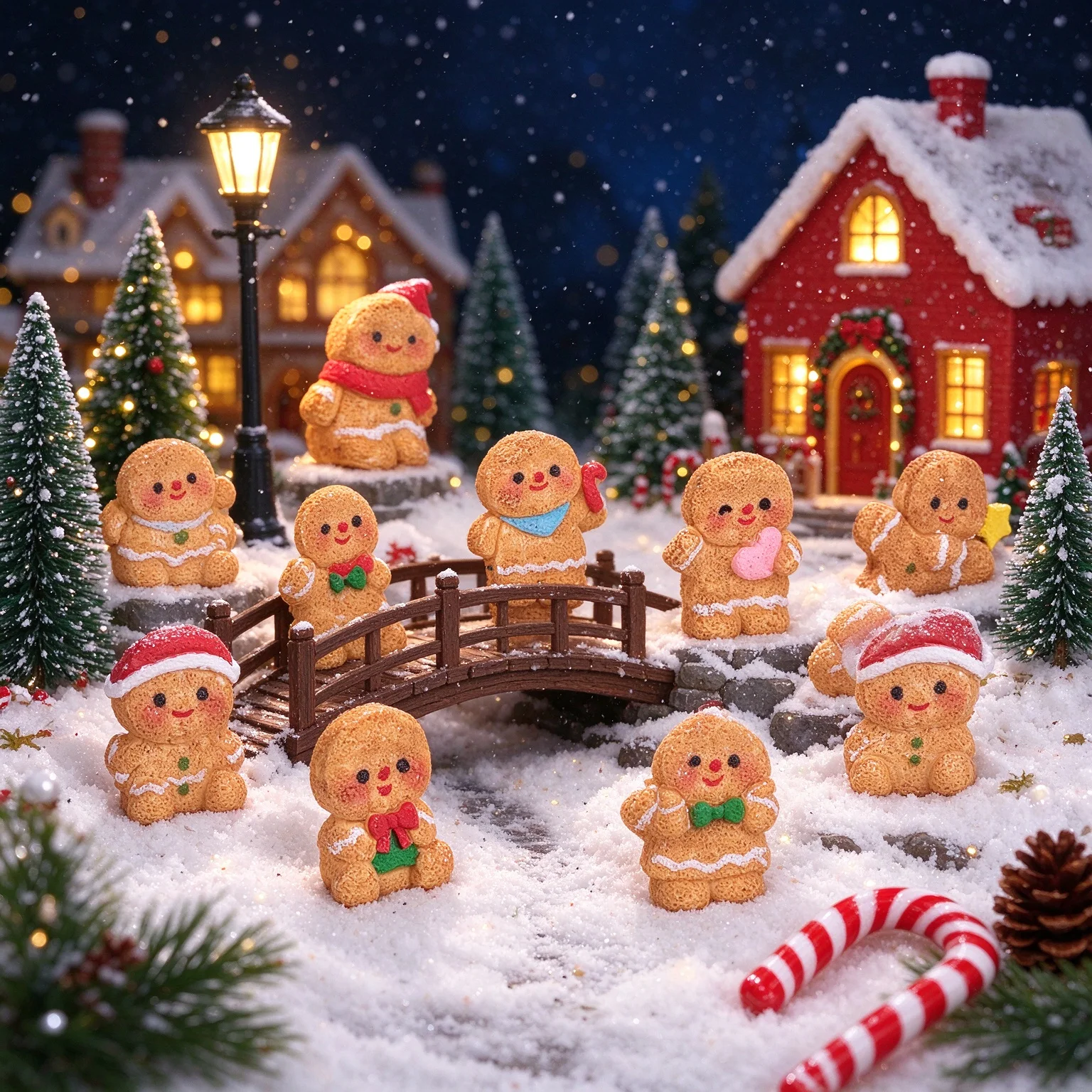 10pcs Christmas Micro Landscape Creative Cute Gingerbread Man Doll House Snow Scene DIY Resin Crafts Mini Car Decoration
