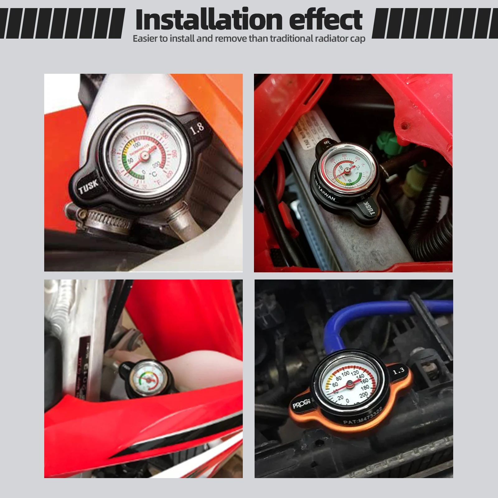 Universal Car Motorcycle Thermo Radiator Cap 0.9 ~ 1.8 Bar 25.6psi Tank Cover Water Temperature Gauge
