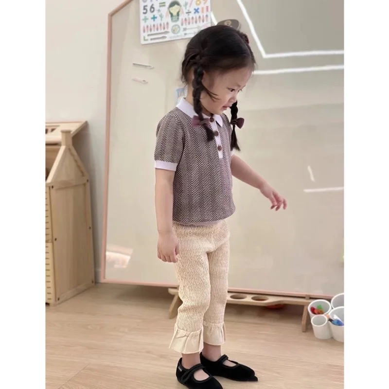 

Jenny&DaveHerringbone polo shirt children's summer versatile thin sweater lapel pullover baby T-shirt girl